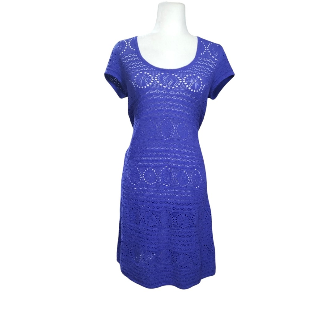 Lilly Pulitzer Womens Small Purple Blue Crochet Pointelle Short Sleeve Dress